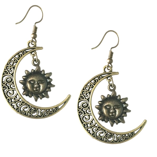 Örhängen Måne Sol Crescent Moon Wicca Pagan Halvmåne Brons