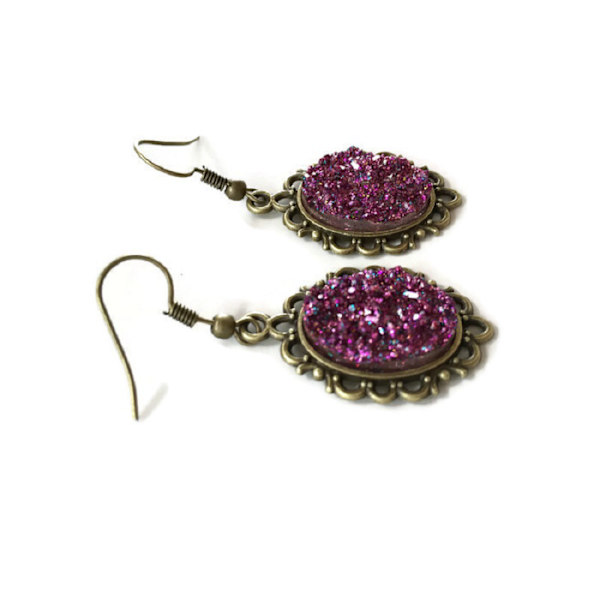Örhängen Lila Glitter Druzy Gothic Viktoriansk Rock Lila