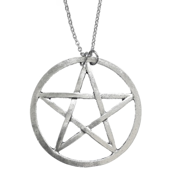 Halsband Pentagram XL Wicca Pagan Rostfri kedja 50 cm Silver