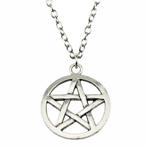 Halsband Pentagram Rostfri kedja Wicca Pagan Silver