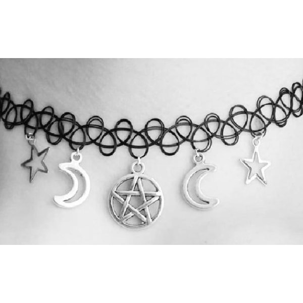 Choker Måne Crescent Moon Pentagram Star Wicca Pagan