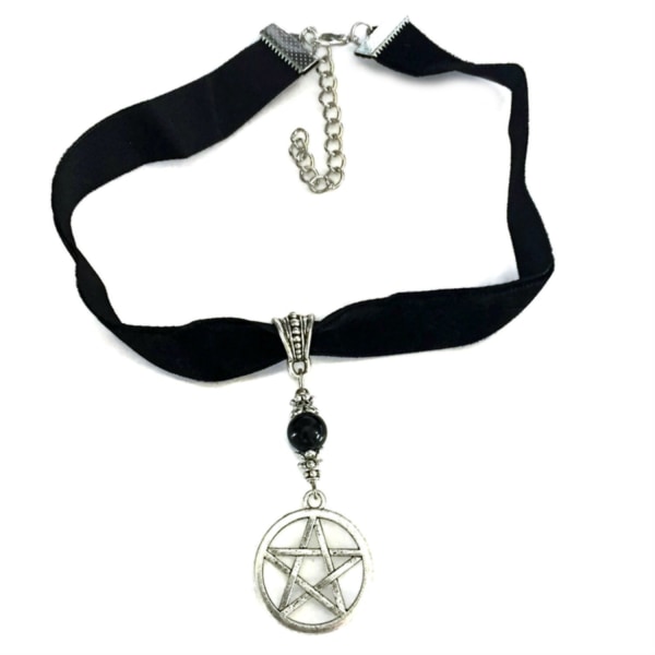 Choker Pentagram Onyx Sammet/velvet Wicca Pagan Halsband Svart