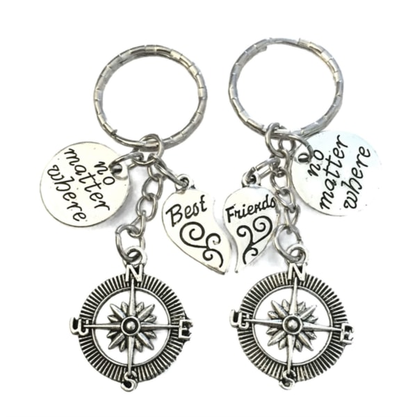 Keyring - Best Friends - No Matter Where - Compass Silver