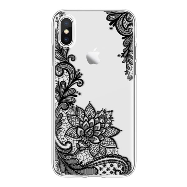 iPhone XS MAX Spets SVART Mandala Lace Henna Blommor Flower Svart