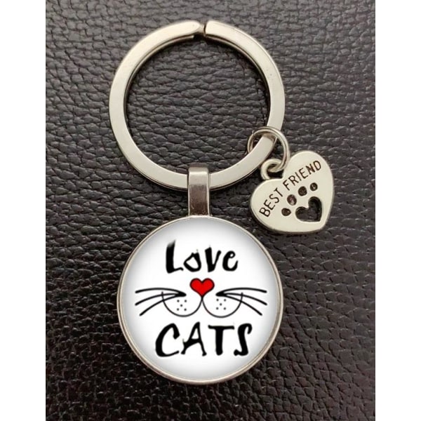 Nyckelring Katt Love Cats Tass Djurälskare Cat Silver
