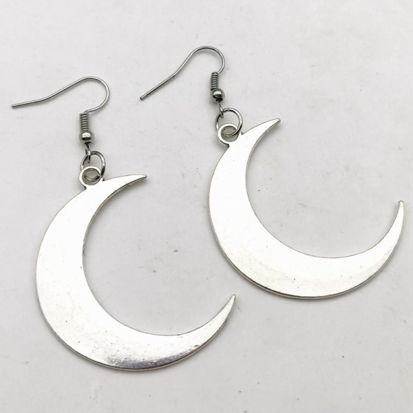 Øredobber Moon Crescent Moon Wicca Pagan Crescent Kroker i rustfritt stål Silver