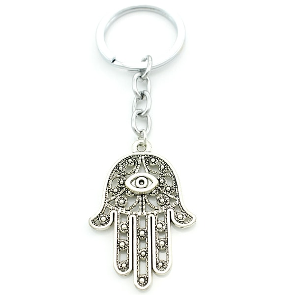 Nyckelring Hamsa Fatimas Hand Muslimsk Judisk Symbol Silver