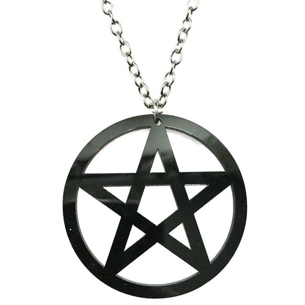Halsband Pentagram OVERSIZE Wicca Pagan Svart Pentacle Symbol Svart
