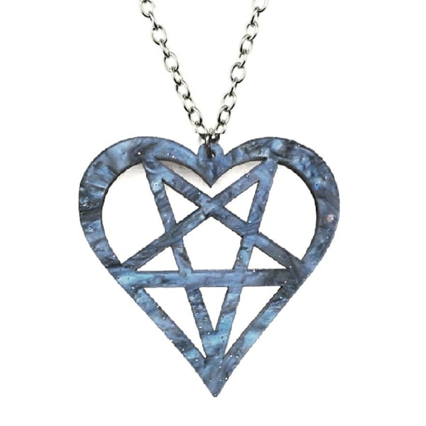 Necklace - Heartagram - Pentagram - HIM - Marble Black