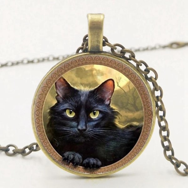 Halsband Katt Svart Black Cat Wicca Pagan multifärg