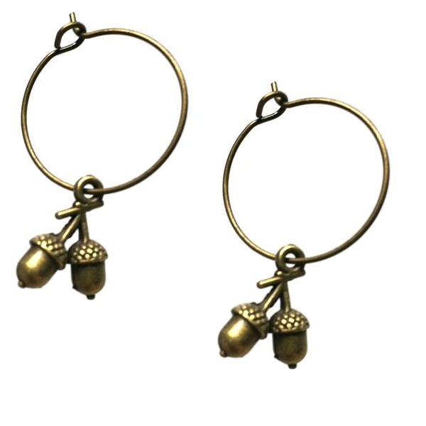 Earrings - Creoles - Acorn - Double - Bronze Silver