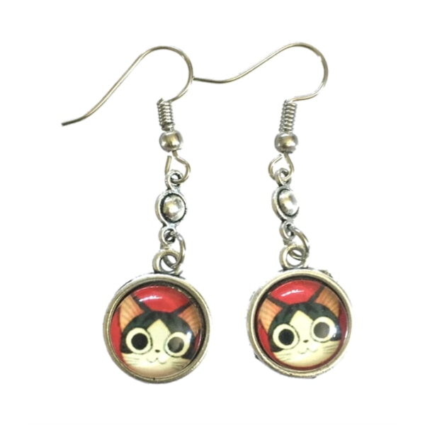 Earrings - Cat - Red - Cabochon Multicolor