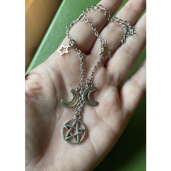 Bracelet - Pentagram - Stars - Crescent Moon Silver