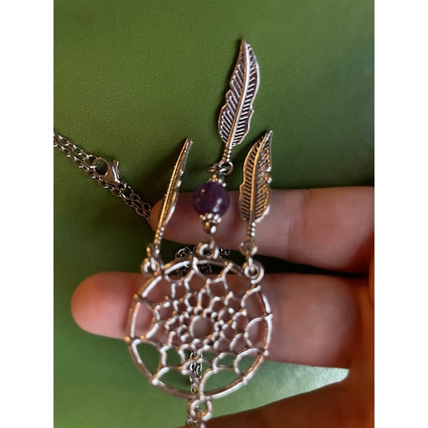 Necklace - Dreamcatcher - Mandala - Amethyst - Long Chain Purple