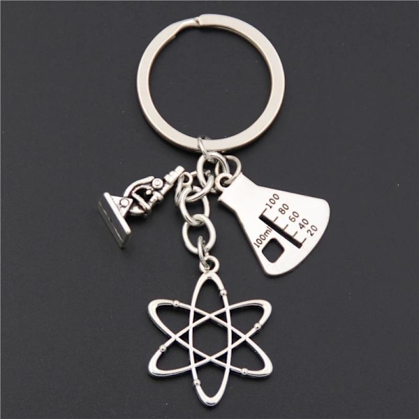 Keyring - Science - Microscope -Cylinder - Atom Silver