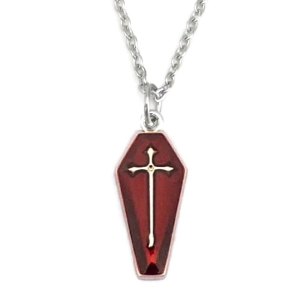 Necklace - Coffin - Cross - Red Black