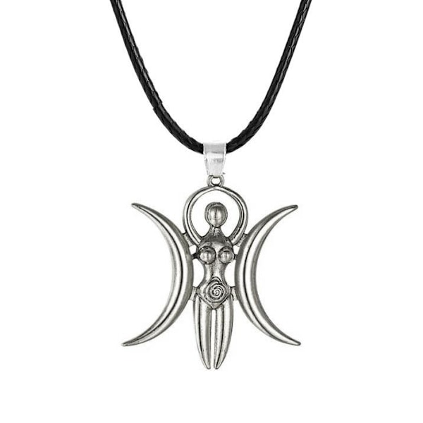 Necklace - Triple Moon - Goddess - Cord Silver