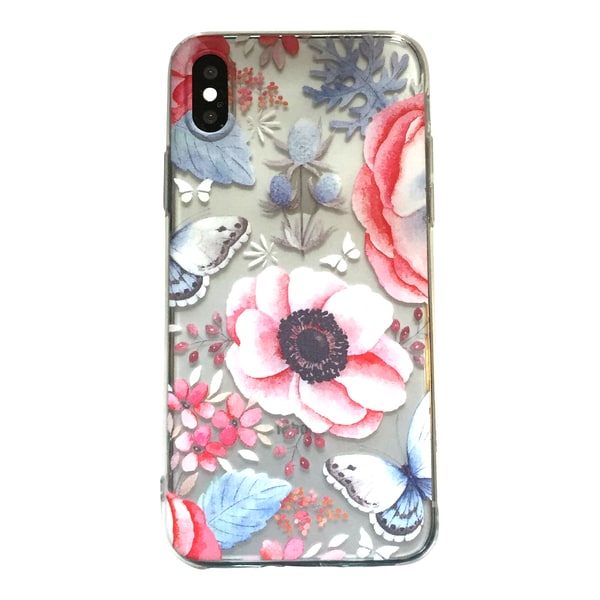 iPhone X / XS Flower Butterfly Pink / Grey Leaf Multicolor