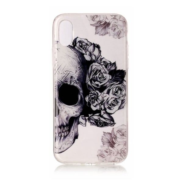 iPhone XR Dödskalle Rosor Skull Blommor Svart/Vit Svart