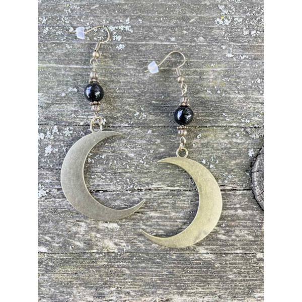 Örhängen Halvmåne Crescent Moon Onyx Brons Pagan Brun