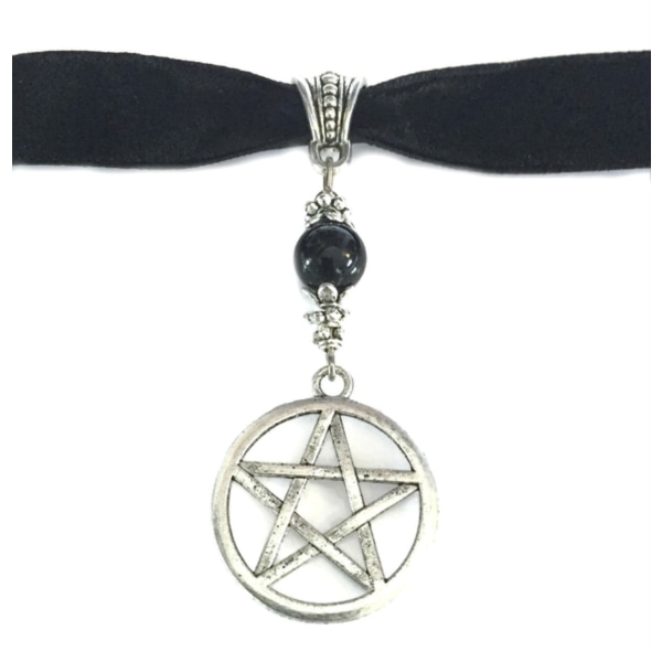 Choker Pentagram Onyx Sammet/velvet Wicca Pagan Halsband Svart