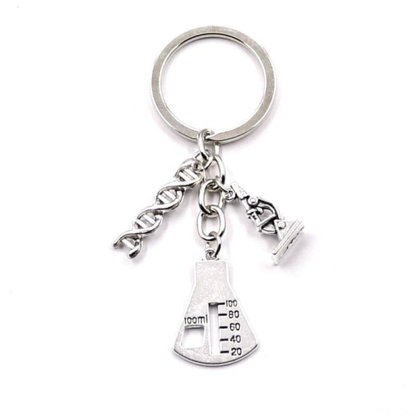 Keyring - Science - Microscope - DNA Silver