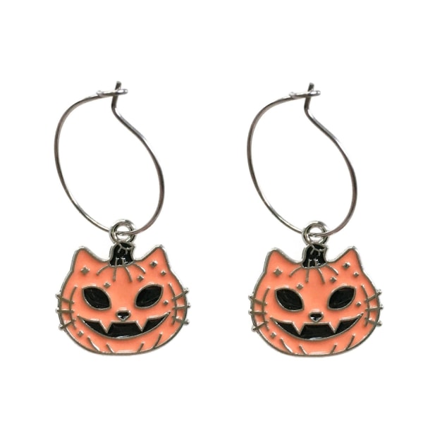 Creoler Pumpa Pumpkin Halloween Katt Örhängen Rostfria ringar Gul