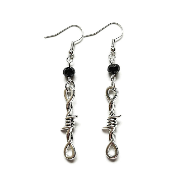 Earrings - Barbed Wire - Bead - Black Silver