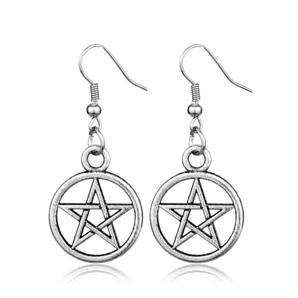 Øreringe Pentagram Wicca Pagan Symbol Rustfri krog Silver