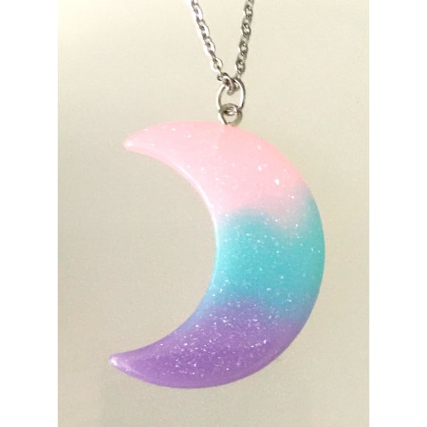 Necklace - Crescent Moon  - Acrylic - Pink/Blue/Purple Multicolor