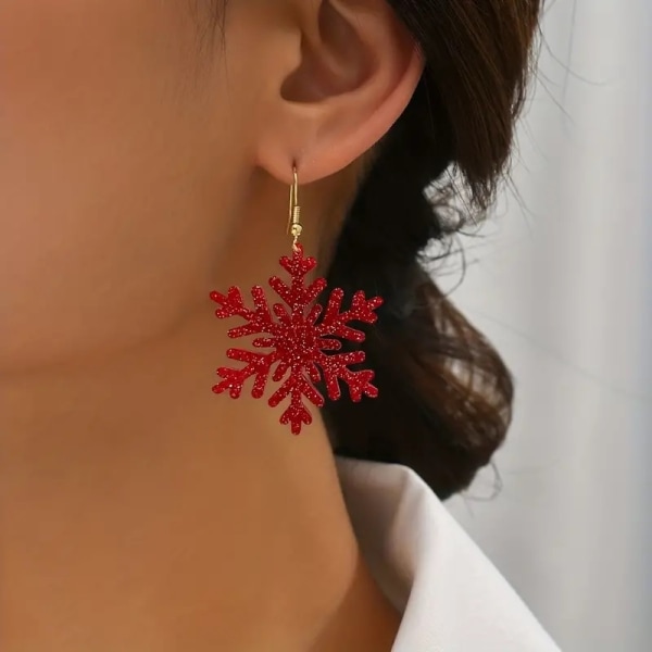 Earrings - Snowflake - Red - Wood - Oversize Multicolor