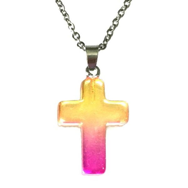 Halsband Kors Regnbågsfärger Cross Religion Gul/Orange/Rosa multifärg