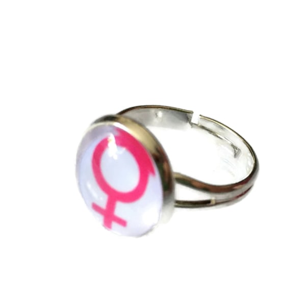 Ring Feminist Rosa/Vit Feminism Kvinnosymbol Venus Rosa