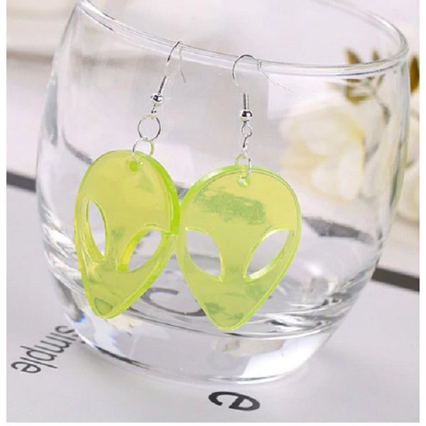 Earrings - Alien - ET - Green/Yellow - Transparent - Acrylic Yellow
