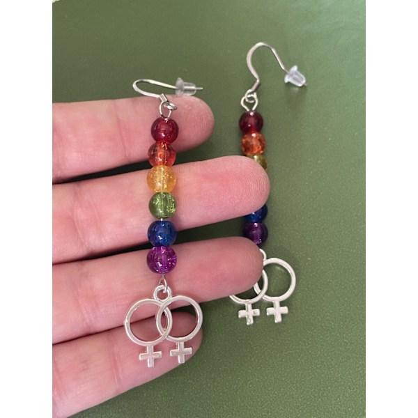 Örhängen Pride HBTQ Dubbel Kvinnosymbol Feminist Regnbågssmycke Rostfri Krok Multicolor