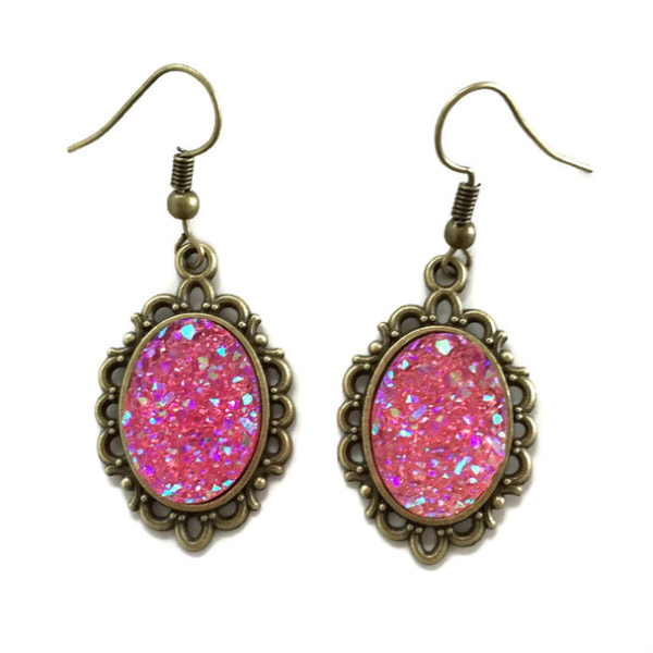 Korvakorut Pink Glitter Druzy Gothic Victorian Kawaii Pink