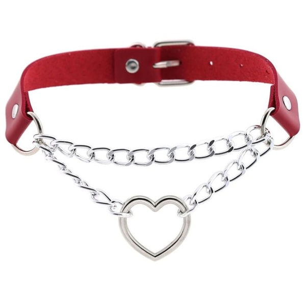 Choker - Heart - Chain - Red Red