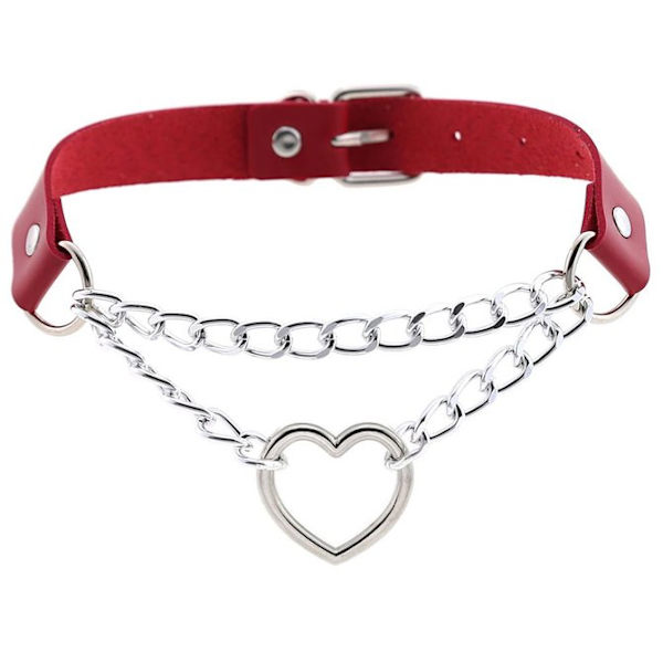 Choker Hjärta Collar RÖD PU-läder Halsband Goth Harness Röd