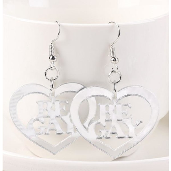 Earrings - Be Gay - Heart - Acrylic - Silver- LGBT Silver