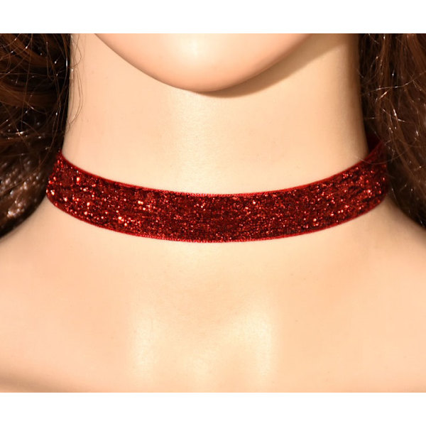 Choker Glitter RÖD Rock Punk 90-tal Goth