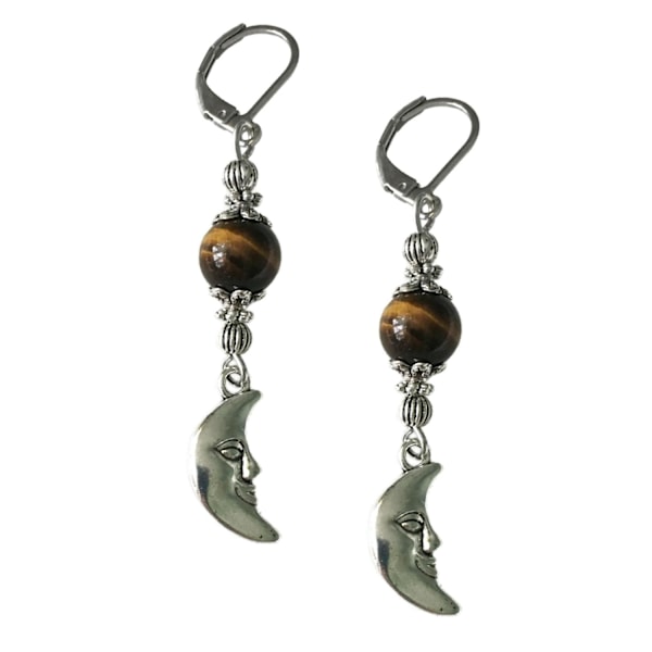 Earrings - Crescent Moon - Tigereye Multicolor