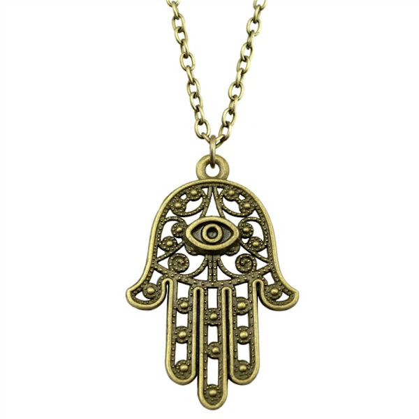Halsband Hamsa Fatimas Hand Judisk Muslimsk Symbol 60/brons