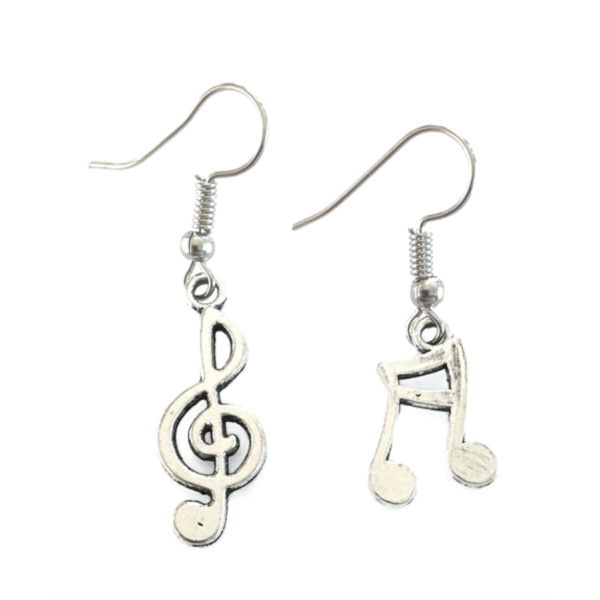 Earrings - Note - G-Clef - Asymmetrical Silver
