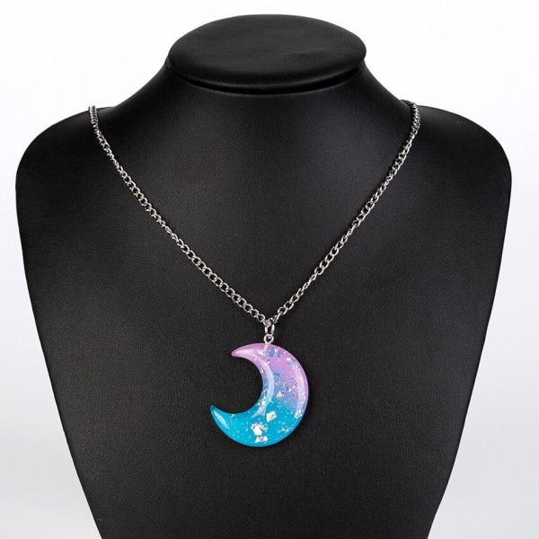 Necklace - Moon - Glitter - Acrylic - Pink/Blue Multicolor