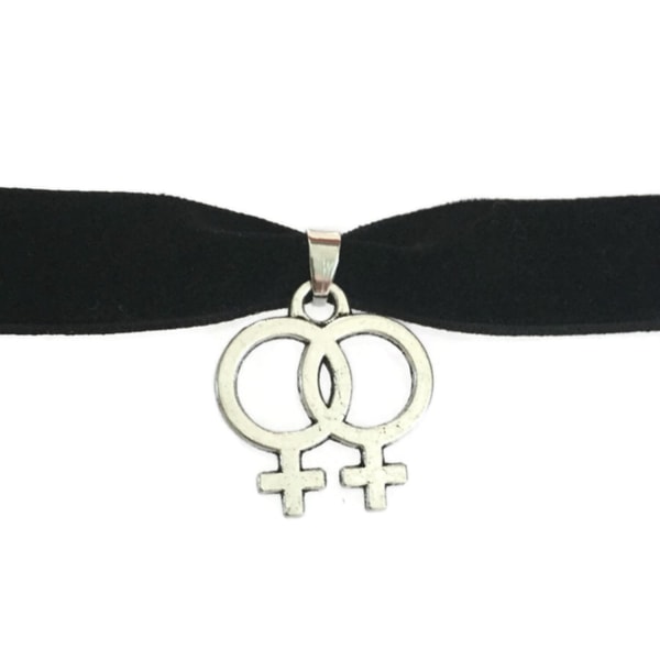 Choker - Dobbelt kvindesymbol - Gay - LGBT - Fløjl Silver