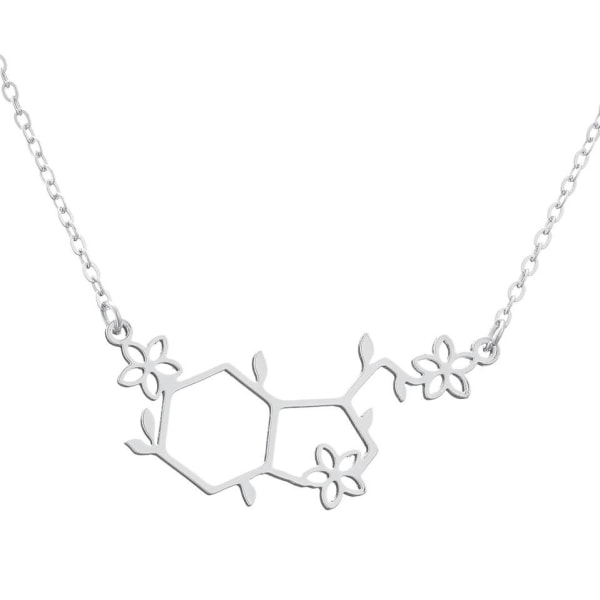 Halsband Molekyl Serotonin Blommor Molecule Kemi Silver