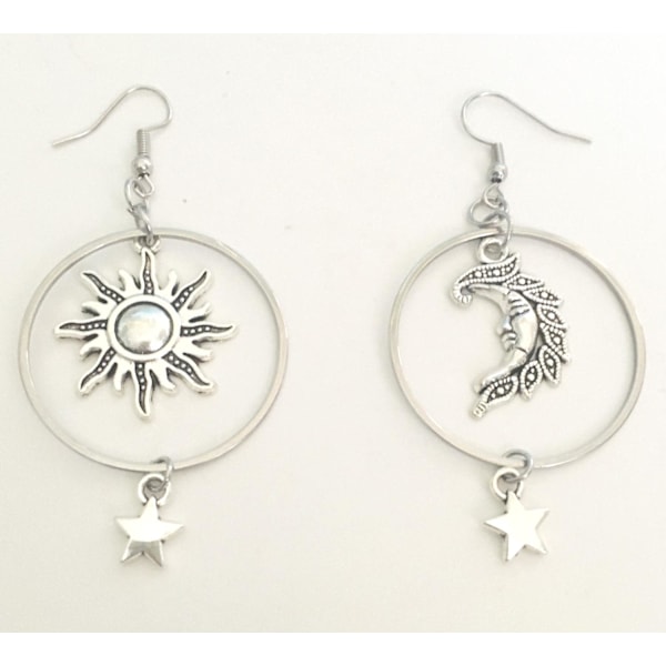 Earrings - Creoles  - Sun - Crescent Moon - Stars Silver