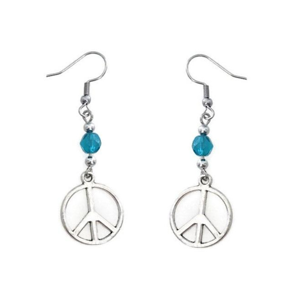 Earrings - Peace - Bead - Blue Brown