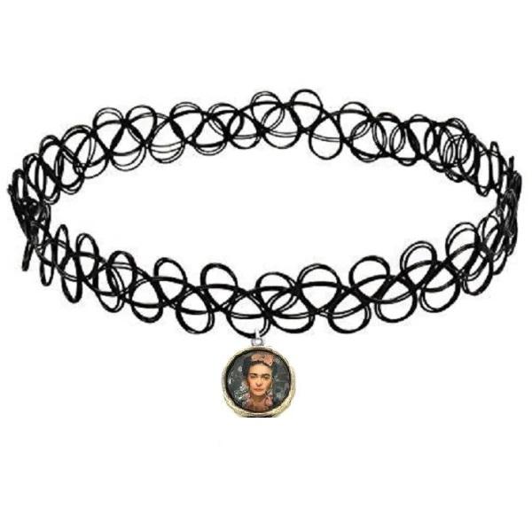 Choker Frida Kahlo Tattoo Halsband Feminist Symbol Statement Svart