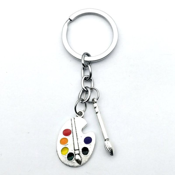 Keyring - Palette - Paintbrush - Chain Silver